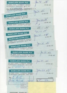 Cheques (B011) usados - década de 1980 - Barclays Bank, Timperley, Cheshire - 10 cheques - Imagen 1 de 1
