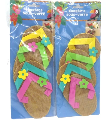 Wine Coasters Hawaiian Flip Flops Sandals Tiki Beach Luau Party Decor Set of 8 - Image 1 of 3