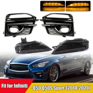 2* Fog Lights Turn Signal Lamps W/Bezel Covers Fits Infiniti Q50 Sport 2014-2017 - Picture 1 of 8