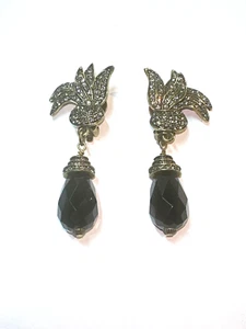 Heidi Daus Hard to Find Rare Art Deco Crystal Pave' Black Crystal Earrings - Picture 1 of 3