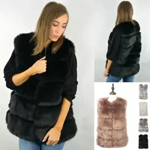 New Luxury Womens Soft Faux Fur Gilet Vesr Waistcoat Jacket Winter Warm Coat - Picture 1 of 8