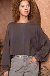 B Mirza collections POL Cropped Long Sleeve Top - Picture 1 of 5