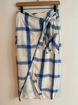 Maeve Plaid Wrap Linen Skirt Anthropologie Asymmetric Button Pocket Size 0 Read Foto 1 de 4