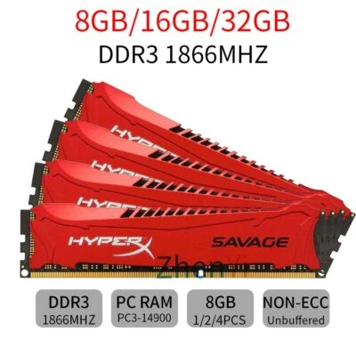 32GB 16GB 8GB DDR3 PC3-14900 1866 CL11 Red Desktop RAM For HyperX SAVAGE 01 Lot - Image 1 of 4