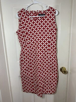 Vestido grueso Jones New York Signature sin mangas rojo/blanco patrón geométrico talla 4 Foto 1 de 4