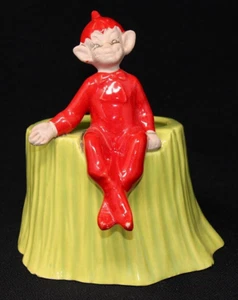 Jardinera de tocones de árbol verde Gilner Pottery 1950 pixie rojo en Lt, 5" de alto en muy buen estado - Imagen 1 de 13
