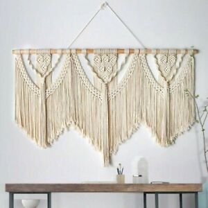 Cuerda de algodón Macrame pared para colgar Telón de fondo de boda hecho a mano tapiz de decoración del hogar-Beige 