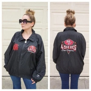 Vintage LOGO 7 Men's San Francisco 49ers 5 Time Superbowl Jacket RARE Black L - Picture 1 of 10