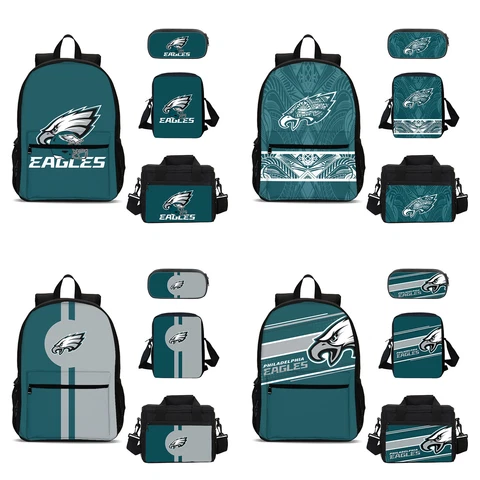 Philadelphia Eagles School 4PCS Backpacks Set Pen Bag Crossbody Bag Lunch Bag Cover