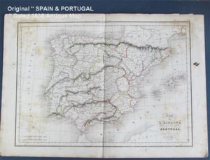 Original 1838 SPANIEN & PORTUGAL antike Karte - gedruckt Paris, Frankreich GARANTIE - Bild 1 von 3
