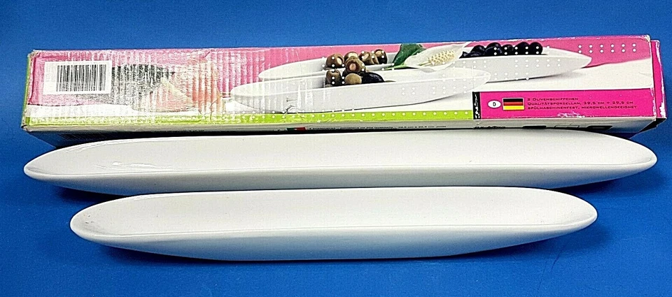 Boeckling Olive Boat Set of 2 White China Tray / Canoe Germany 39.5cm & 29.5cm - Image 1 of 4