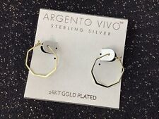 Argento Vivo Sterling Silver Hexagon Hoops Geometric Gold Plated Earrings Geomet