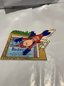 Vtg BUD MAN Budweiser Beer Jumping In Pool Sticker Decal Cape Old Stock - Picture 1 of 4