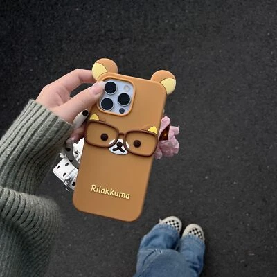 Cute 3D Cartoon Rilakkuma Bear Soft Silicone Case Cover for iPhone 16 15 14 13 - Image 1 of 4