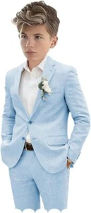 Boys Linen Suit Slim Fit Outfit Summer Beach Toddler Tuxedo Wedding Light Weight - Picture 1 of 34