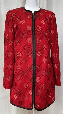 Chaqueta Blazer Única Peter Nygard Roja Con Borde Negro Diseño Abstracto Talla 8 Foto 1 de 4