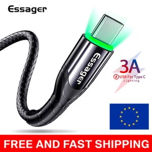Essager USB Type-C 3A Fast Charge Data Sync Cable Whit LED For Samsnug Huawei LU - Picture 1 of 10
