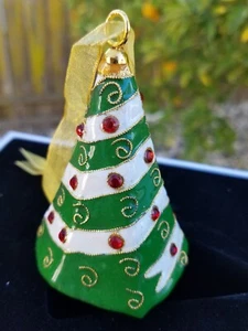 Williams Sonoma Cloisonne Christmas Tree Ornament With Bow & Sparkle Jewels NIB - Imagen 1 de 4
