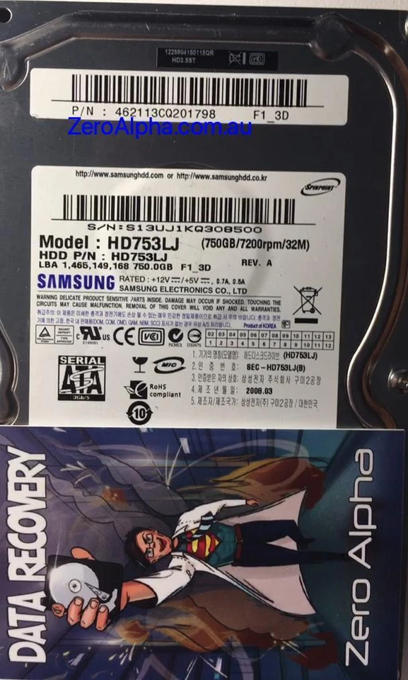 HD753LJ Samsung Donor Hard Drive, PN: 462113CQ201798, 1AA01109 - Image 1 of 1