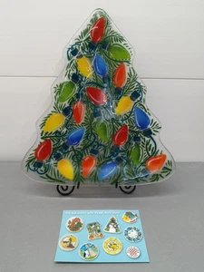 Peggy Karr Fused Glass Christmas Tree Shaped C-7 Bulbs 14" Plate Platter Signed - Picture 1 of 10