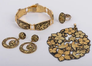 Vintage Damascene Bracelet, Earrings, Ring & Pendant Jewelry Set - Toledo Spain - Picture 1 of 18