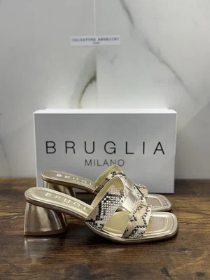 Bruglia Milano Sandalia Mujer Oro Cuero Top Quality Zapatos Mujer 40 - Imagen 1 de 4