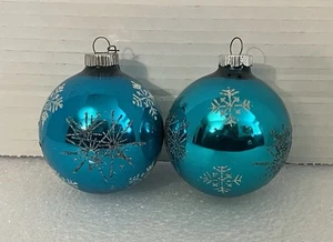 Vintage türkis blau Quecksilber Glas Schneeflocke Weihnachtsschmuck 2,5" 2er Set - Bild 1 von 6
