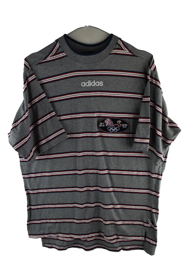 ADIDAS Vintage Olympics Great Britian T-Shirt size 36/38 Mens Striped Sports - Image 1 of 4