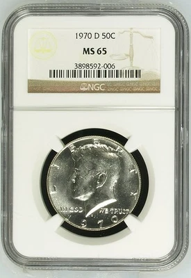 1970 D Kennedy Half Dollar Type 2 Clad 50c Coin NGC Certified MS65 Denver Mint - Image 1 of 2