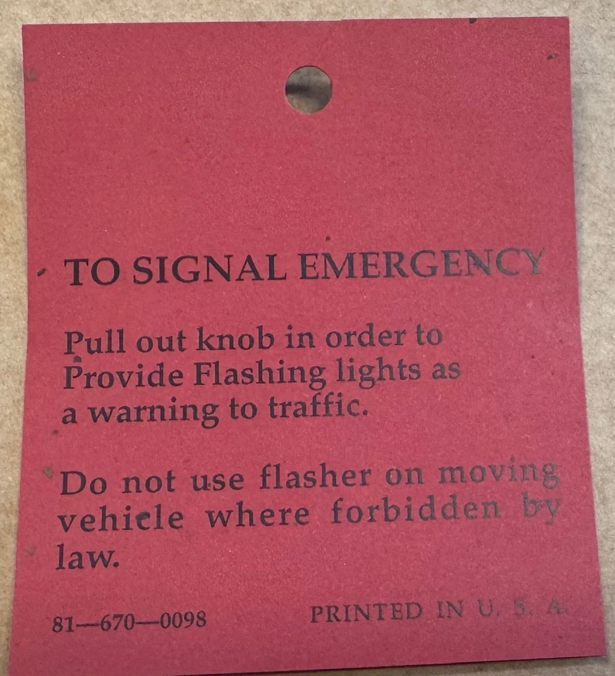 1966/1967 年普利茅斯 Belvedere GTX 卫星紧急闪光灯标签 — 第 1/1 张图片