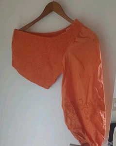 Zara One Shoulder Bell Sleeve Cut Orange Top. Size XS - LIKE NEW! - Picture 1 of 7