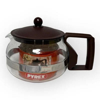 VTG NOS Pyrex Glass Tea Pot 1.2L #771 Brown Plastic Lid & Handle France 1980s - Image 1 of 4