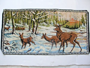 Vintage Deers in the Forest Tapestry 38" x 19" - Picture 1 of 8