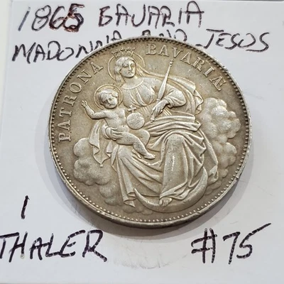 THALER 1865 (ND) BAVARIA Ludwig II Madonna Patrona Bavariae Silver Coin #75 - Image 1 of 2