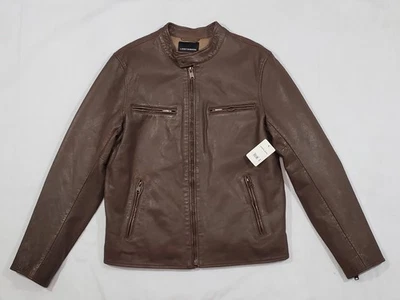 $499 NWT LUCKY BRAND-7M30937 Bonevile Brown Leather Zipper Jacket Men's SZ L - Image 1 of 4
