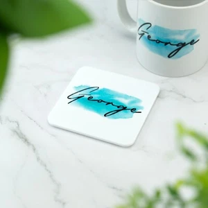 Personalised Name Coaster Watercolour Effect Printed Acrylic Drinks Coaster - Picture 1 of 19