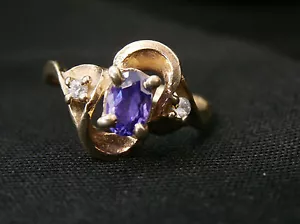 Vintage 10k Gelbgold Amethyst und weißer Saphir Ring. Angebot machen! #158 - Bild 1 von 8