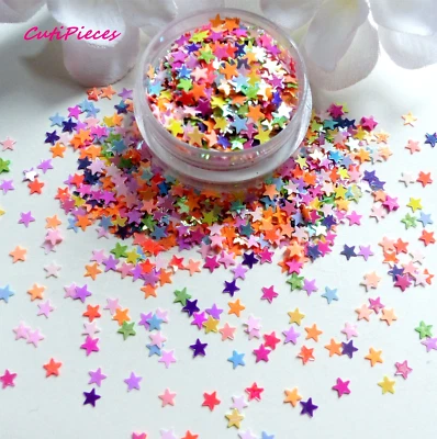 Nail Art Glitter Pink Blue Shimmer *Tropical Punch* Pastel Stars Mix Spangle Pot