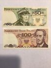 Poland 1988 50, 100  Zlotych Unc Crisp 2 Banknote Lot