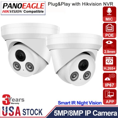 PANOEAGLE Hikvision Compatible 5MP 8MP Turret Camera MIC IR IP POE 4K Home Security Camera