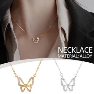 Fashion Butterfly Necklace Rhinestone Chain Clavicle Necklace Jewelry) L8M2 - Picture 1 of 21