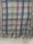 Vintage Acrylic Baby Blanket Fringed Check Plaid Pastel Pink Blue Green Yellow