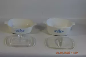 SET OF 2 CorningWare BLUE CORNFLOWER 1QT & 1.5QT w/Pyrex Lids P-7-C - Picture 1 of 11