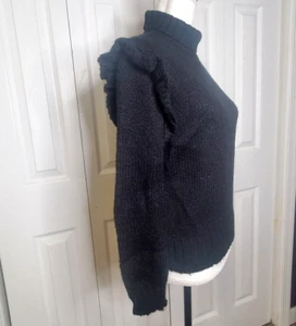 Vtg Diane Von Furstenberg DVF S/M Black Turtleneck Sweater Ruffles 70/80s NO TAG - Picture 1 of 5