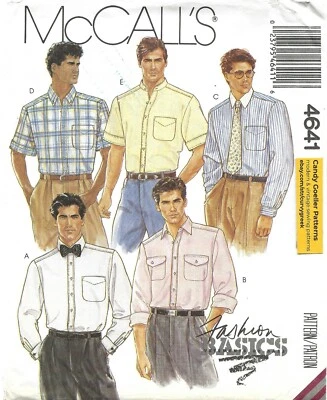 McCall's 4641 Men's Shirt w Back Pleat, Patch Pockets Sz 34 UNCUT Sewing Pattern - Image 1 of 4