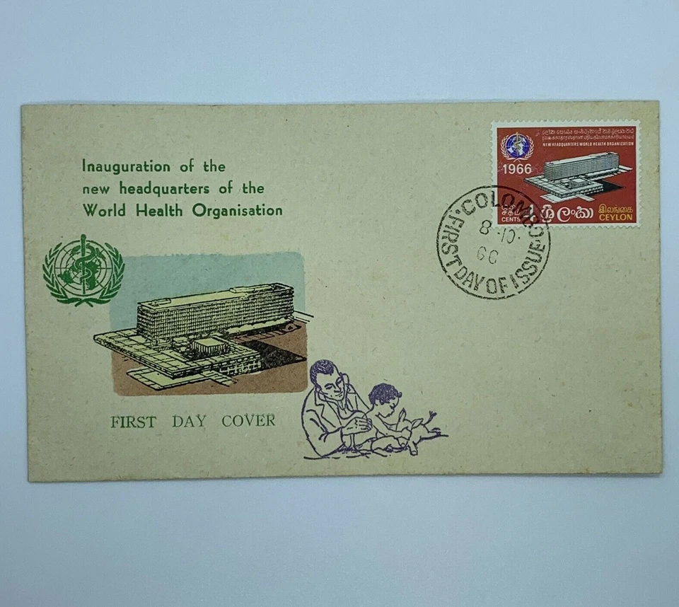 Colombo Ceilán 1966 cubierta FDC SRI LANKA ORGANIZACIÓN MUNDIAL DE LA SALUD Foto 1 de 3