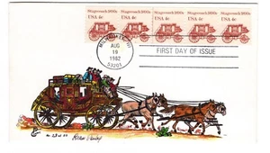 1898A Stagecoach Transportation Coil 1982 FDC Paslay Hand-painted PNC 2 - Picture 1 of 2