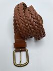 Men's  Belt Woven Leather Tab Braided Brown 24 25 26 Small Adjustable Boys Youth