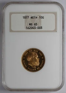 1877 Netherlands Gold 10 Gulden NGC MS 65 - Picture 1 of 5