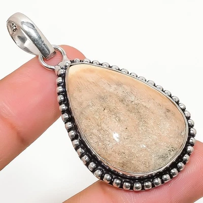 Fossil Corallo Gemma Artigianale Argento Sterling 925 Gioielli Ciondolo 5.5cm - Immagine 1 di 4